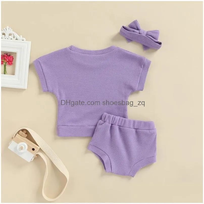 Clothing Sets CitgeeSummer Infant Baby Girls Clothes Solid Color Short Sleeve Pullover Tops And Casual Shorts Headband Suit