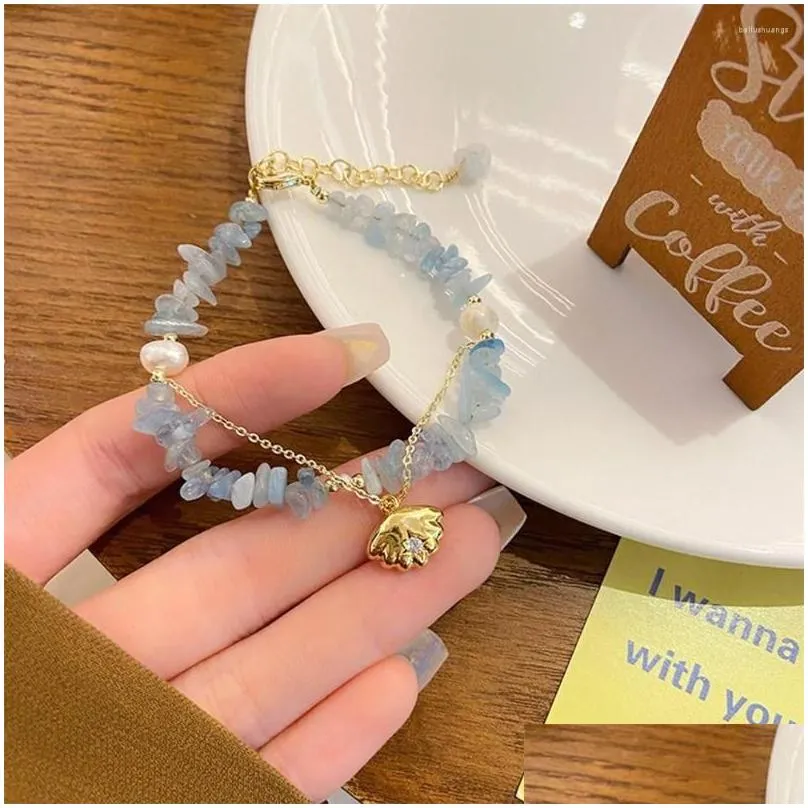 Charm Bracelets Kokomi Shell Blue Gem Stone Chain Crystal Bracelet Cosplay Genshin Impact Girls Fanshion Costume Props Gift