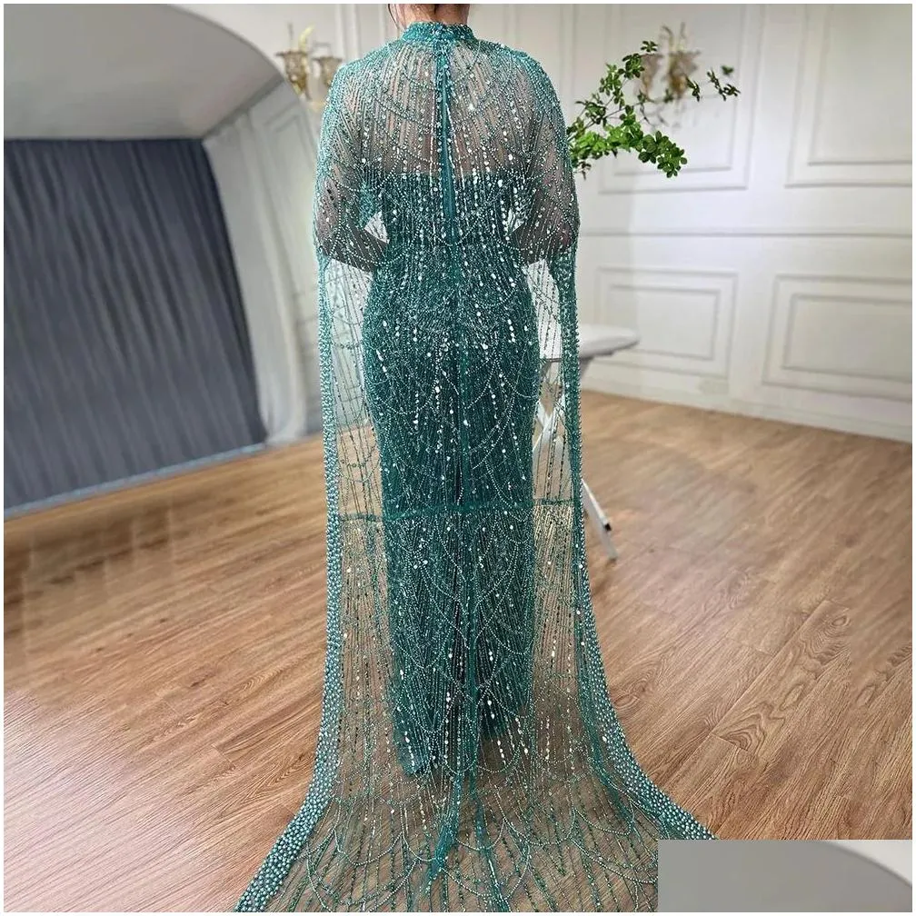 Serene Hill Dubai Arabia Nude Mermaid Long Cape Luxury Evening Dresses Gowns 2024 For Women Wedding Party LA72032 240323