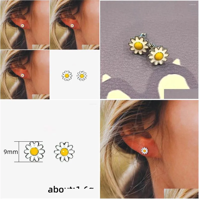 Stud Earrings Aesthetic Daisy For Women  Small Flower Fashion Versatile Girls Jewelry Fancy Gift Drop Ship