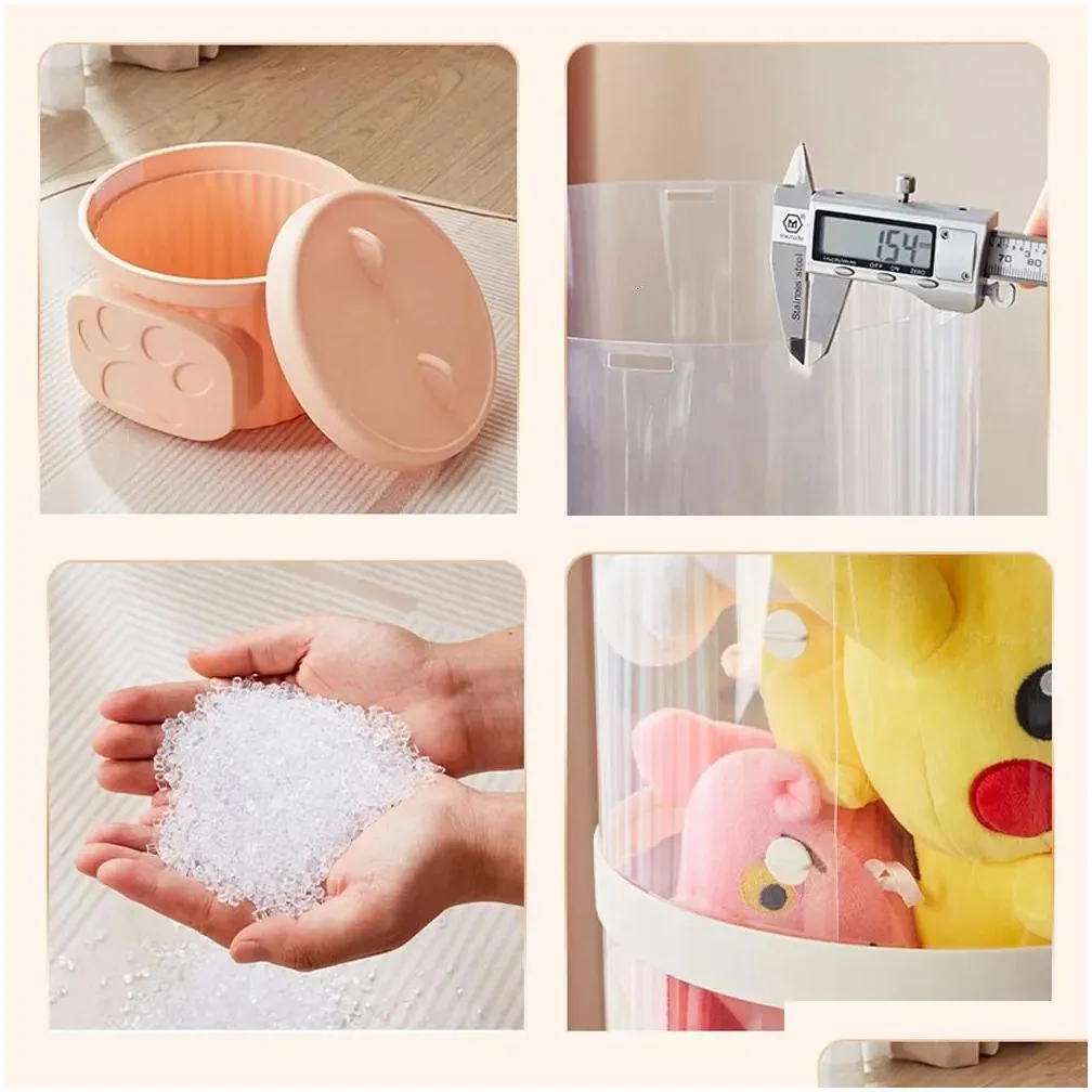 doll storage bucket transparent moistureproof tube for childrens plush toys organizer home organization and 240125
