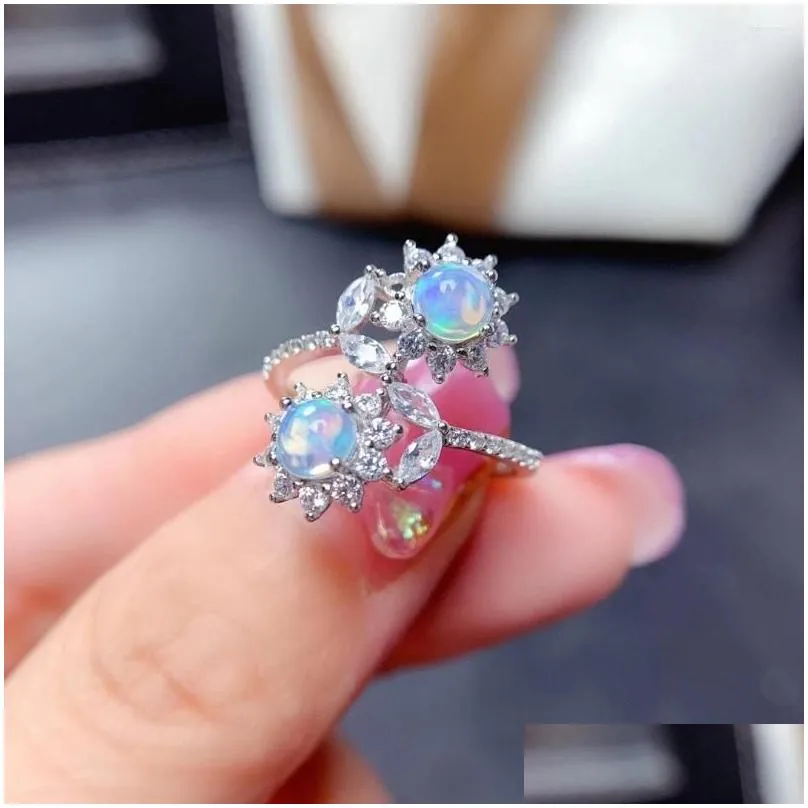 Cluster Rings Luxury 925 Silver Opal Ring For Party 5mm Natural Dazzling Jewelry Gift Woman