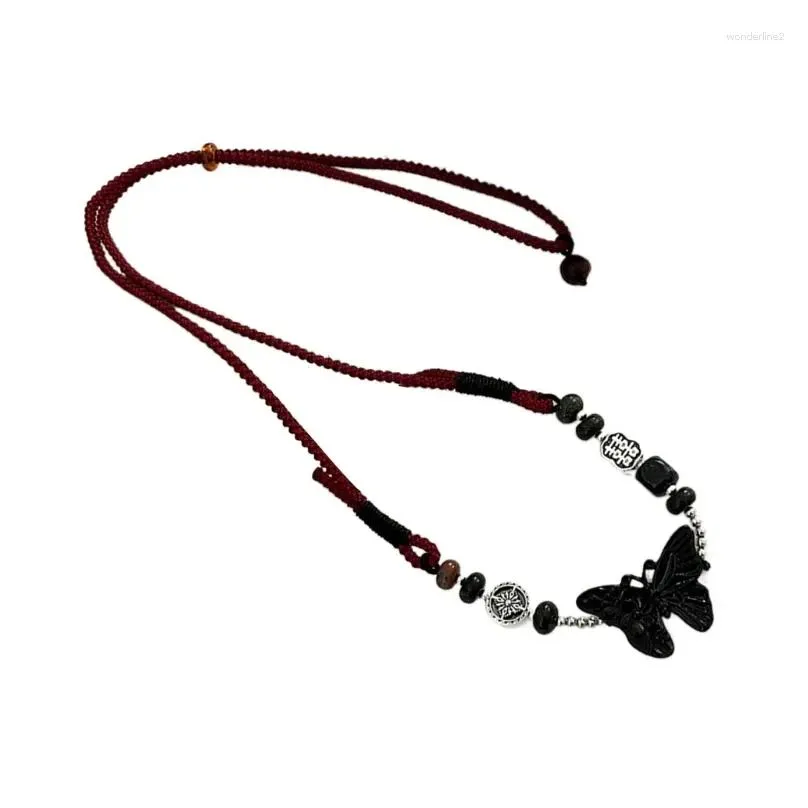 Pendant Necklaces Chinese Inspired Neckchain Butterfly Beaded Necklace Trendy Bows Heart Collarbone Chain For Daily Wear