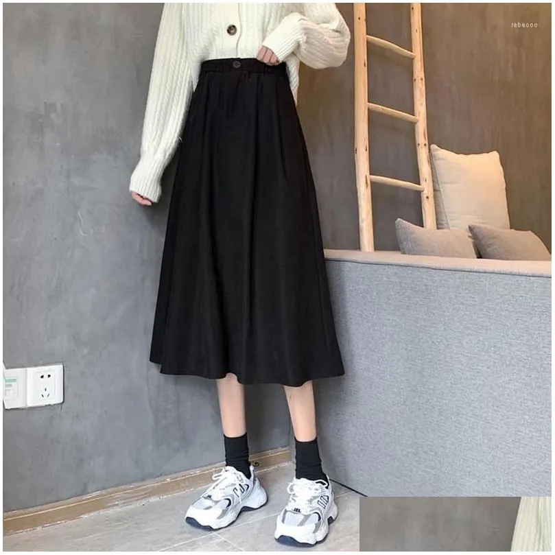 Skirts Women`s Autumn And Winter High Waist Slim Mid-length A-line Skirt Korean Retro Umbrella Tooling Large Swing