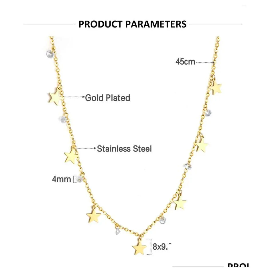 Pendant Necklaces LUXUSTEEL Stars Bling CZ Stone For Women Girls Gold Color Stainless Steel Choker Anniversary Gift Fashion Jewelry