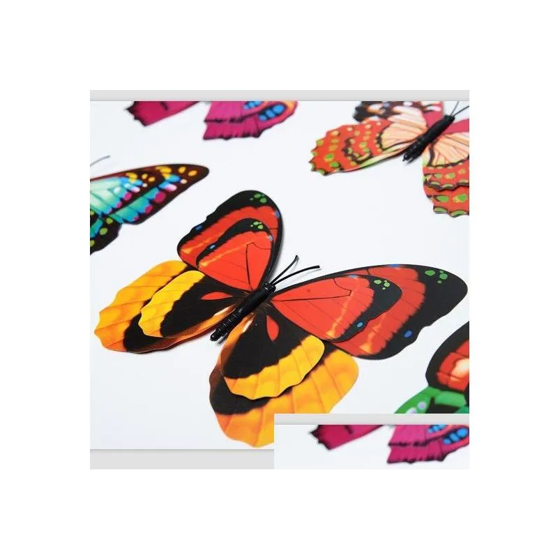 Fridge Magnets 12Cm Bright Two-Pair Wings Butterfly Simation Brooch Home Decor 100Pcs/Lot Drop Delivery Garden Dhwu3