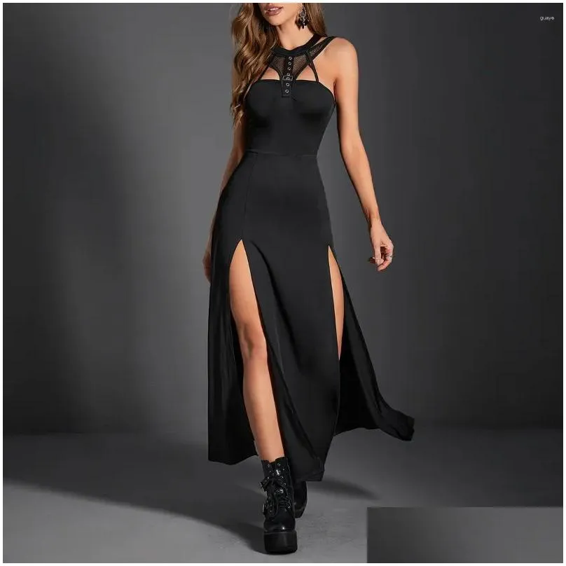 DHgate.com:Gothic Techwear Fishnet Splice Midi Dress: Y2K DHgate.com:Gothic Techwear Fishnet Splice Midi Dress: Y2K