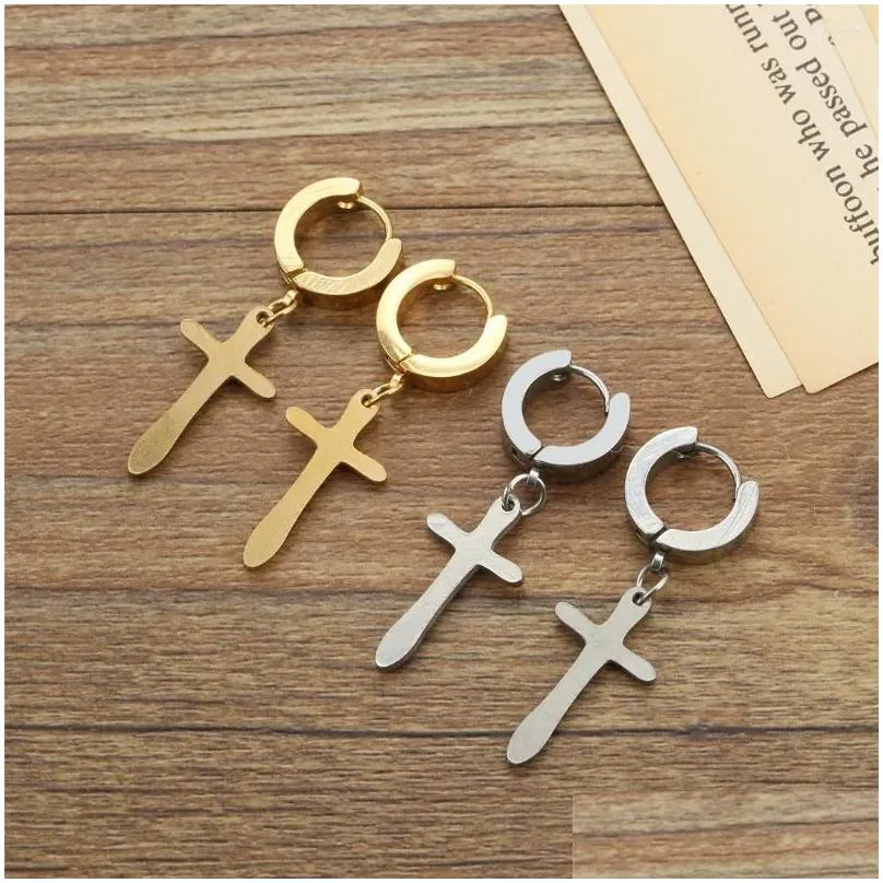 Stud Earrings 2024 Fashion Titanium SteelPersonalized Cross Ear Clip StainlessSteel Hip Hop Trendy Earringsstud Jewelry