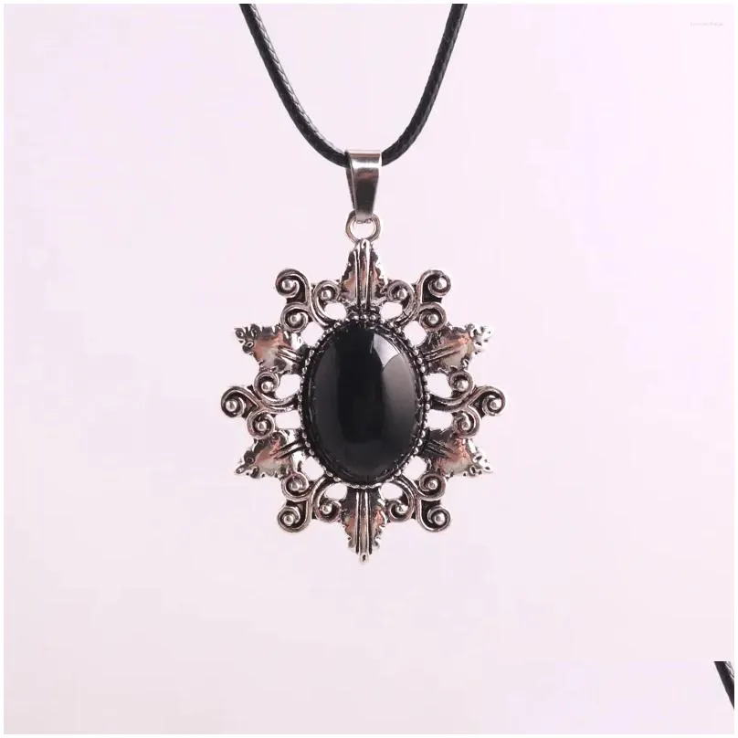 Chains 1PCS Gothic Alloy Oval Natural Stone Amethyst Black Obsidian Charm Pendant Necklace Choker For Women Halloween Jewelry