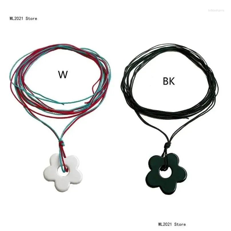 Chains Unique Acrylic Flower Rope Necklace Eye Catching Pendant Choker Summer Beach Braid For Women Girls