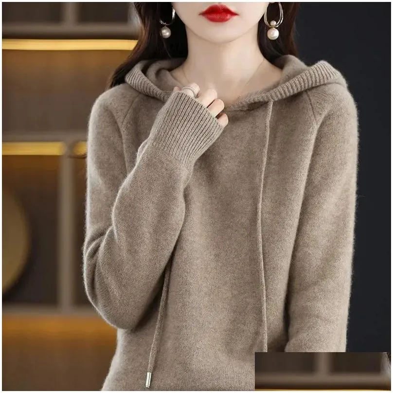 Women`s Sweaters YSZWDBLX Women Pullover Sweater Hooded Jumper Korean Loose Solid Long Sleeve Casual Autumn Winter Thick Warm Knitted