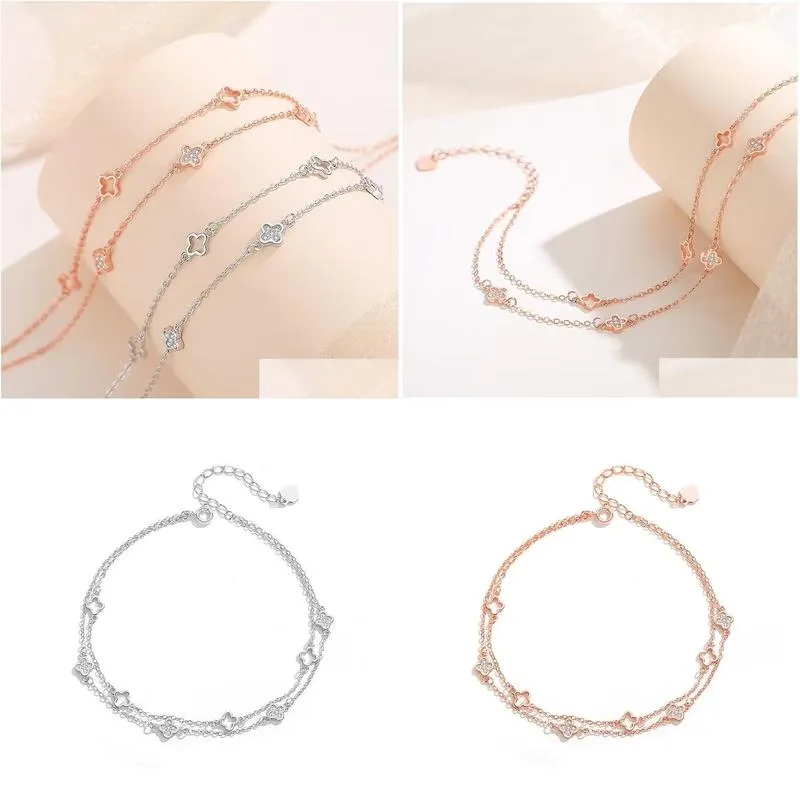 anklets fashion 925 silver  anklets designer cleefry flower anklet vintage jewelry 18k gold plated chains metal double chain for