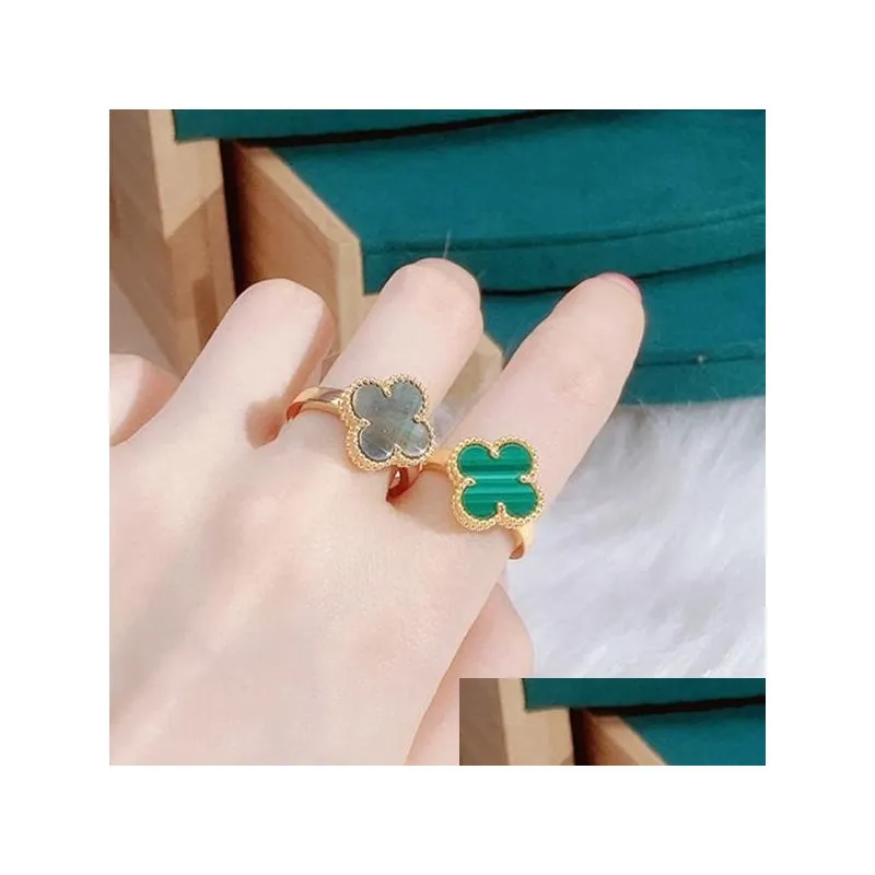 four leaf clover ring natural shell gemstone gold plated 18k for woman designer t0p highest counter advanced materials european size anniversary gift