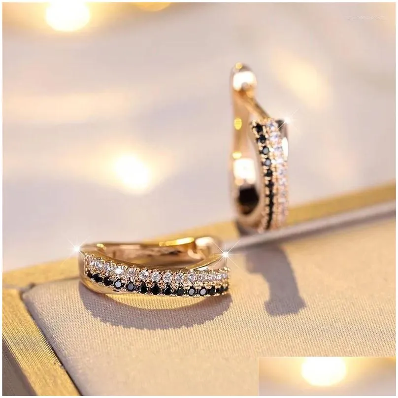 Backs Earrings Luxury Female Black White Zircon Stone Clip Charm Gold Color Wedding Jewelry For Women