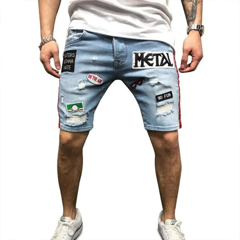 Yfashion Men Jeans Shorts Fashion Summer Embroidery Patch Distressed Denim Shorts Mens Clothes Fashion Streetwear