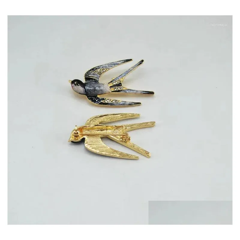 Brooches 6pcs/ Lot Fashion Jewelry Metal Enamel Bird Swallow Brooch