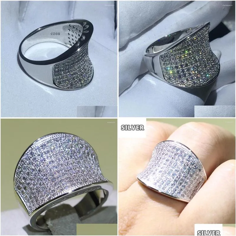 Cluster Rings Luxury 131PCS Micro Cubic Zirconia Sparkling Jewelry 925 Silver Pave CZ Eternity Promise Ring Wedding Finger Band Gift