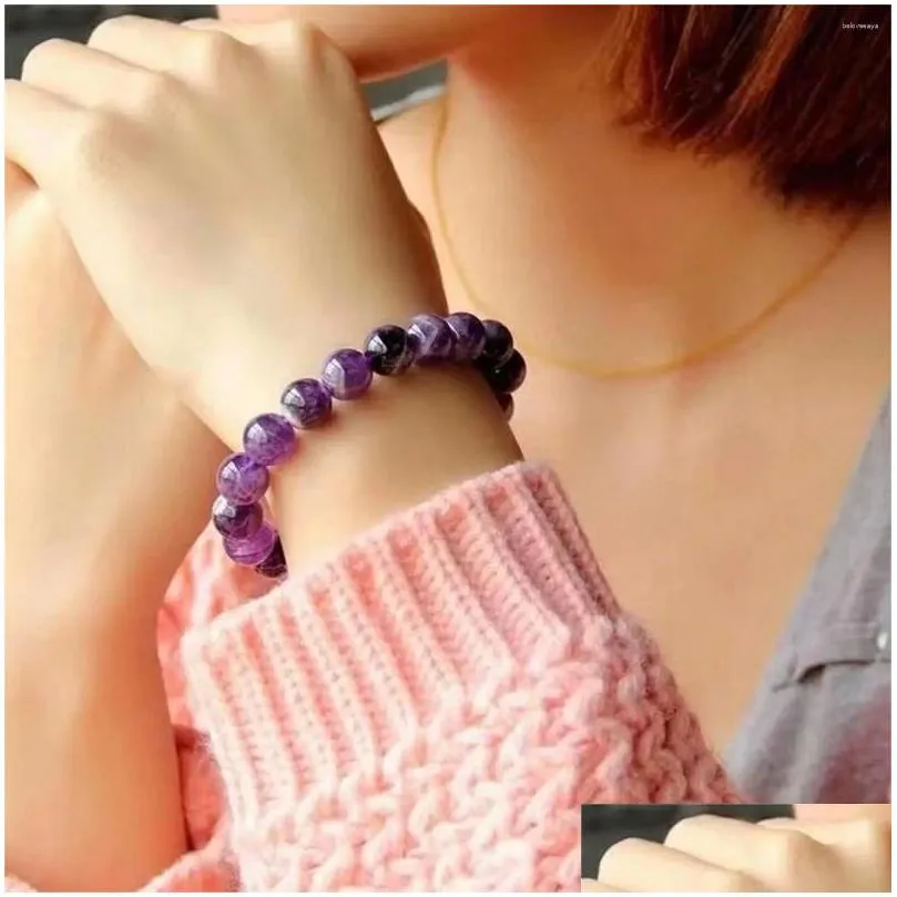 Strand Natural Amethysts Quartz Bracelet Light Purple Energy Gem Stone Women Beaded Stretch Gift Jewelry