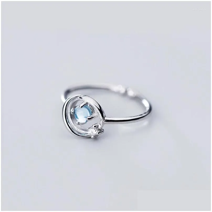 Cluster Rings MloveAcc Light Blue Crystal Stone Ring Genuine 925 Sterling Silver Jewelry Women Girls Gift