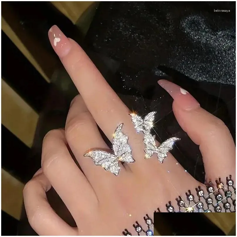 Cluster Rings Rhinestones Crystal Sparkling Butterfly Open Ring Adjustable Wedding Finger Party Jewelry Birthday Gifts