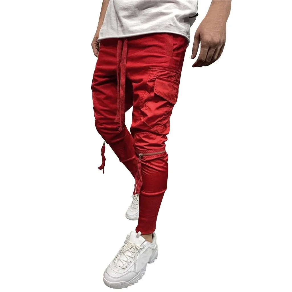 Men Zipper Pure Overalls Casual Pocket Sport Work Casual Trouser Pants pantalones hombre streetwear joggers hip hop sweatpants
