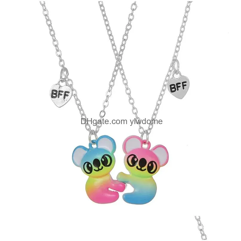 Jewelry Summer Style 2Pcs/Set Heart Cat Animal Pendant Girl Bff Necklace For 2 Best Friends Kids Friendship Drop Delivery Baby, Matern Dhqnv