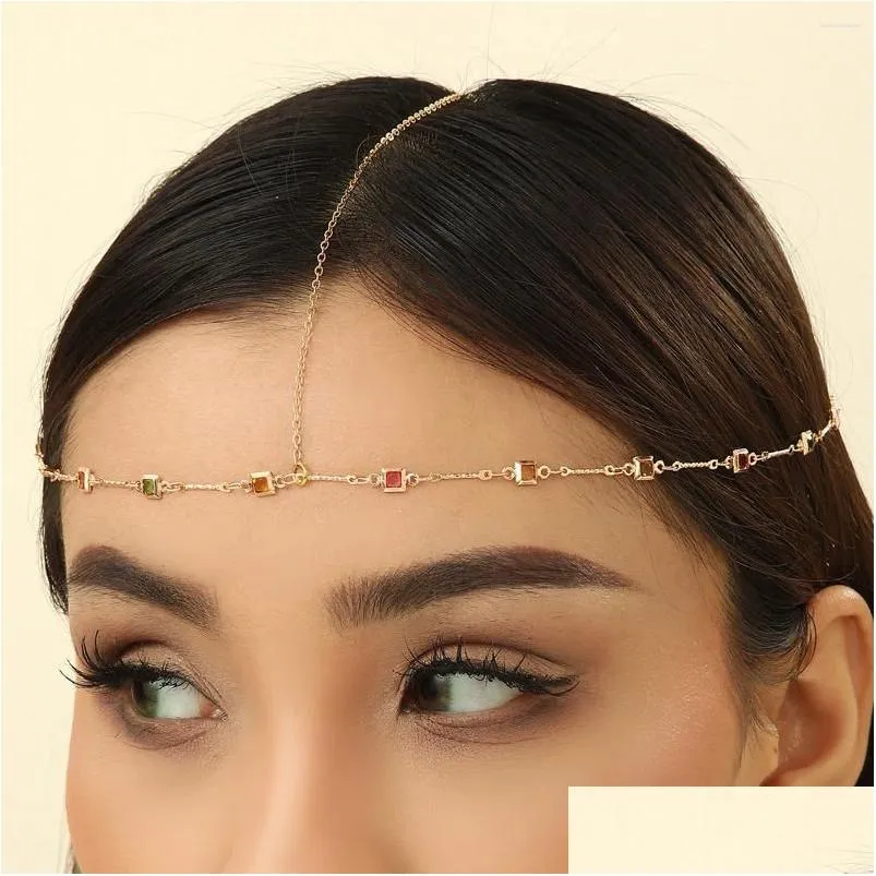Hair Clips QIAMNI Bridal Crystal Forehead Chain Headwear Wedding Accessories Elegant Headband Zircon Chains Jewelry For Women Girls