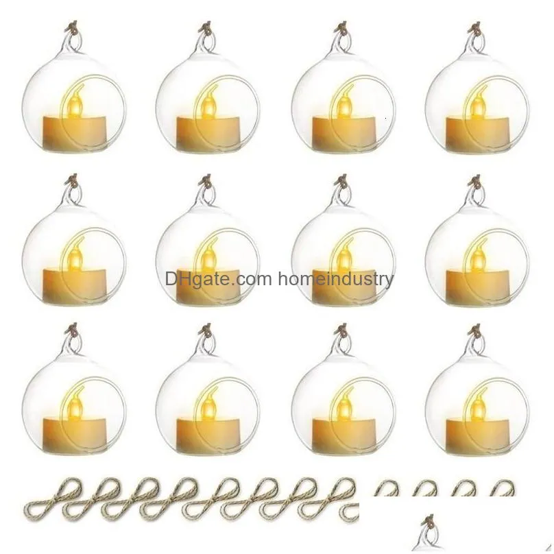 Candle Holders 6 12Pcs Mini Hanging Glass Tealight Globe Holder With Led For Wedding Party Tree Decoration 230701 Drop Delivery Dh8Wj