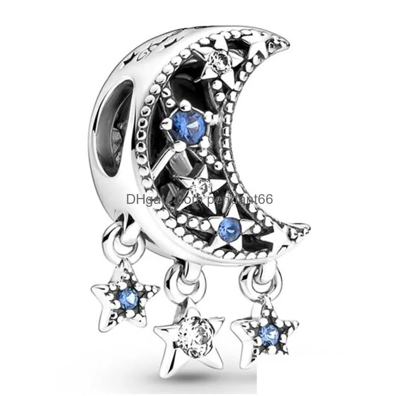 cute blue starry sky series pendant suitable for original rose gold rabbit leaf hollow beads charm bracelet accessories women diy jewelry
