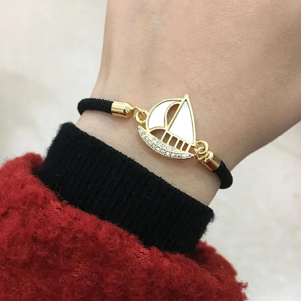 1PCS Hand Woven Adjustable Rope Charm Sailboat Bracelet For Women Success Lucky Rope Knot Red Black Jewelry Gift Friend Gift