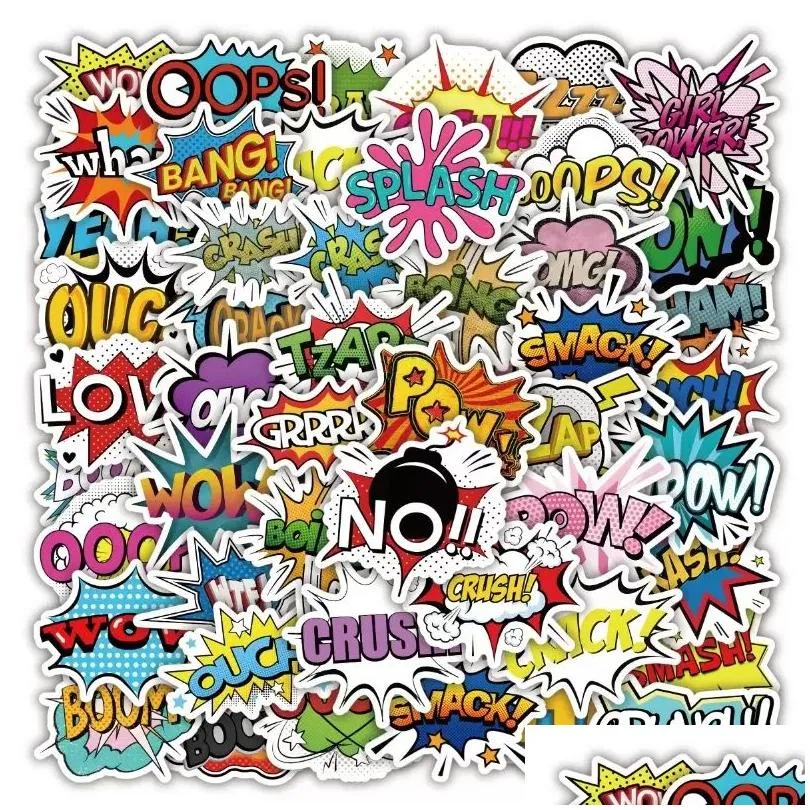 50Pcs Cool Wow BOOM BANG OMG OOP Style stickers boom explode Graffiti Kids Toy Skateboard car Motorcycle Bicycle Sticker Decals