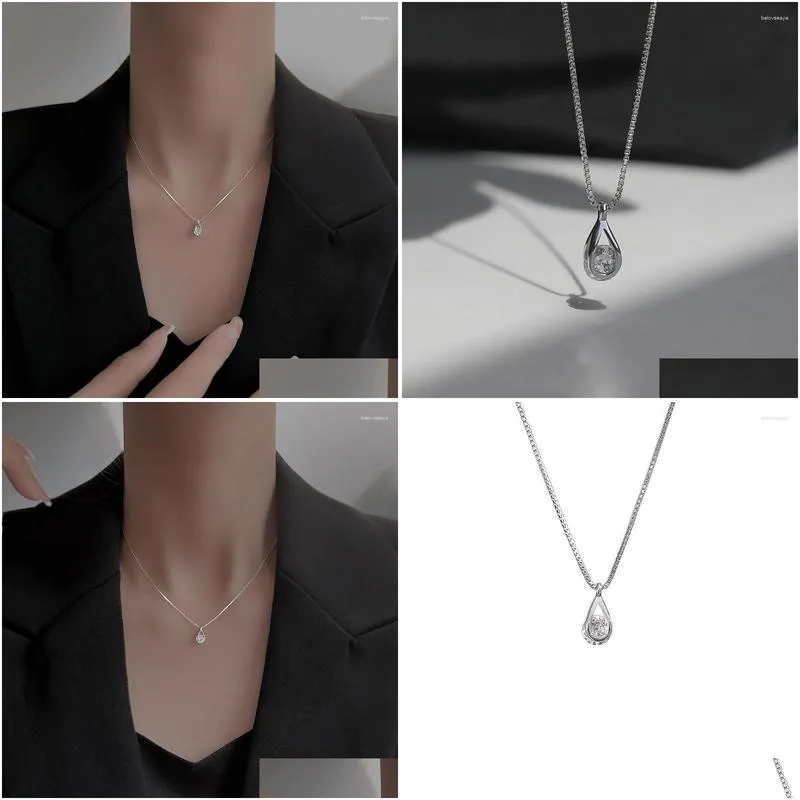 Jewelry Pouches Synthetic Moissanite Zircon Water Drop Necklace Female Summer Design Sense Geometric Clavicle