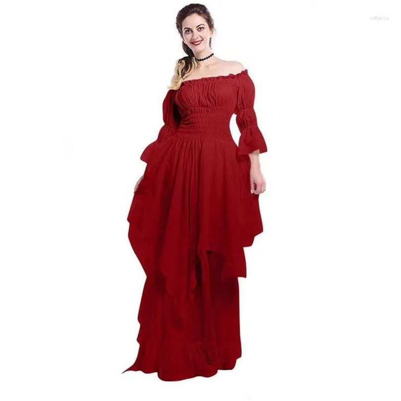 Casual Dresses Vintage Medieval Costume Woman Retro Renaissance Lace Irregular Maxi Dress Corset Waist Long Halloween Cosplay 5XL