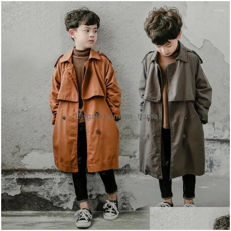 coat zhio 6-16y kids trench spring autumn boys jacket overcoat long sleeve turn-down collar children windbreaker top clothes