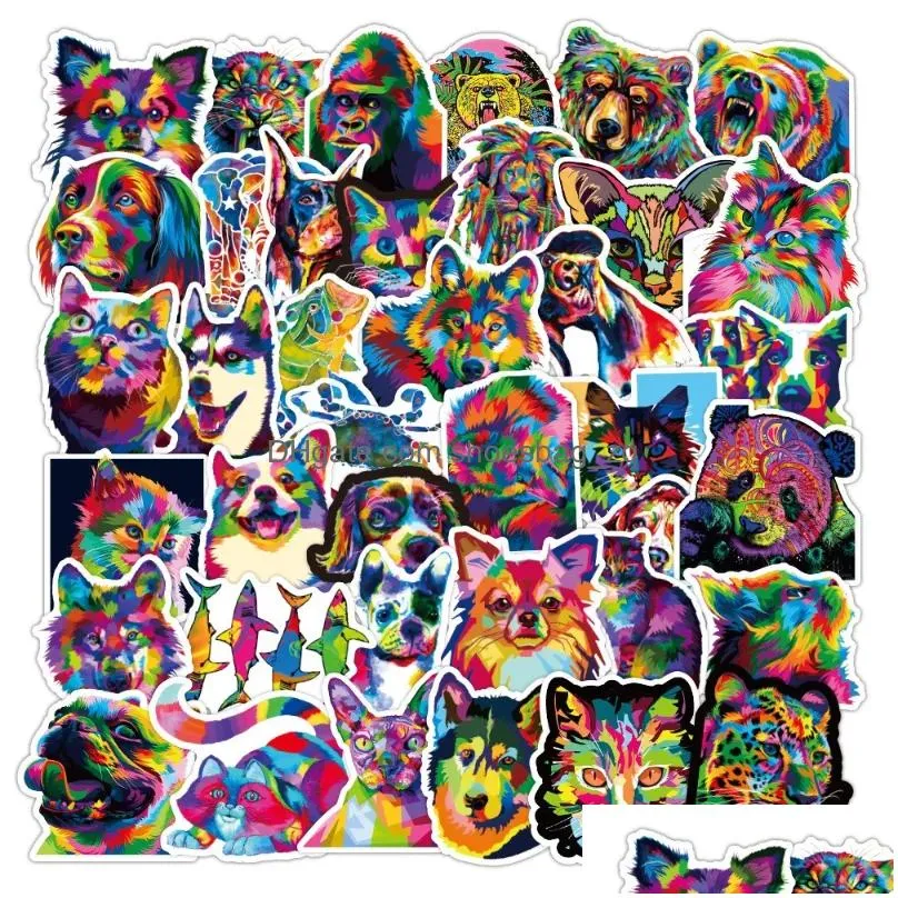 50Pcs/Lot Color Cat and Dog Sticker Animal Waterproof Scooter Car Guitar Trolley Motorcycle Personality Graffiti Stickers