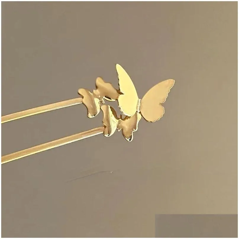 Hair Clips Shining U Chinese Style Gold Color Butterfly Shape Hairpin For Women Fashion Accessory