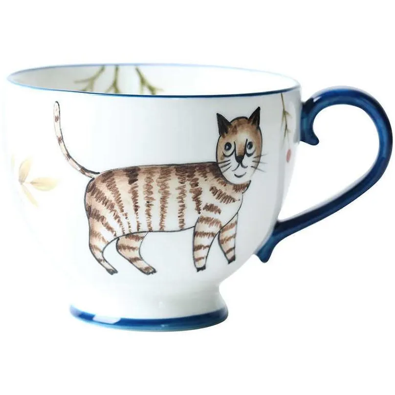 nordic style retro hand-painted ceramic coffee mug teacup home breakfast milk mug coffee cups mug hand-painted animal water cup 210827