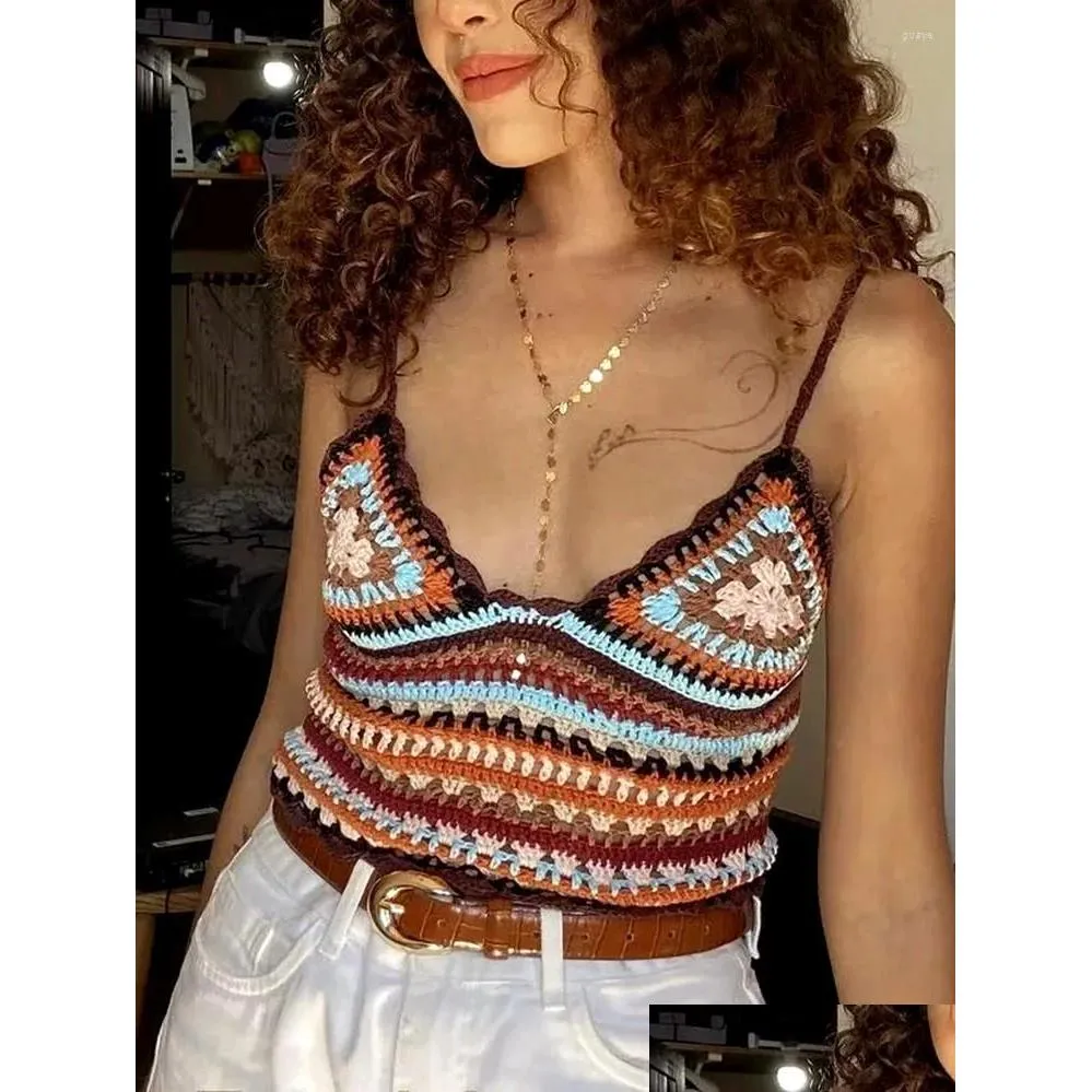 Women`s Tanks Gypsylady Handmade Knitted Cropped Camis Boho Hippie Hollow Out Crochet Chic Summer Women Sexy Holiday Beach Ladies
