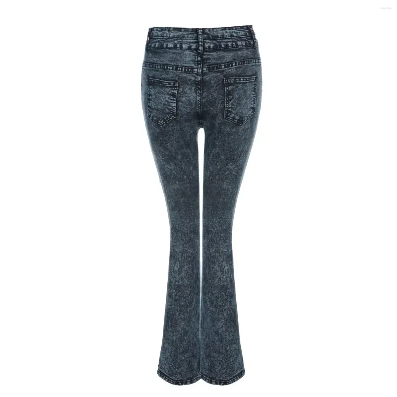 Women`s Jeans Streetwear Long Pants Denim For Women Plus Size High Waist Pocket Wide Leg Flared Skinny Button Trousers