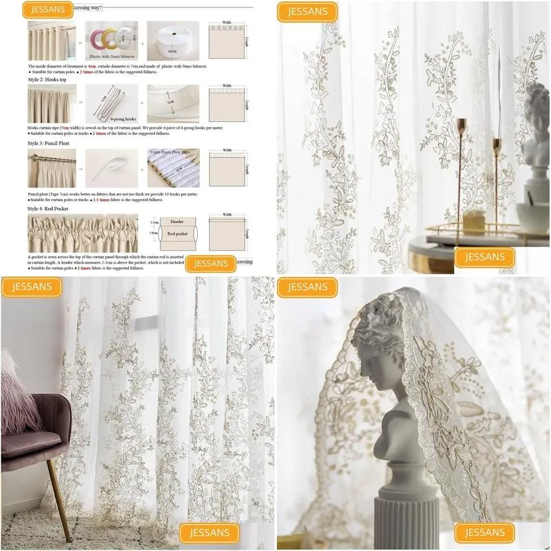 Curtain French Light Luxury Princess Embroidery Hollow Blank Gauze Lace Sn Curtains For Living Room Bay Window Customization Drop De Dhqdp