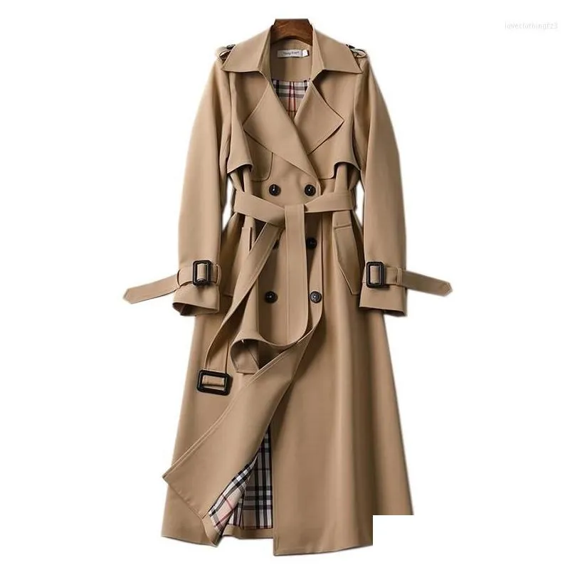 Women`S Trench Coats Womens Spring Autumn Belt Coat Women Double Breasted Mid Long High Quality Overcoat Windbreaker Female Drop Deliv Dhtfs