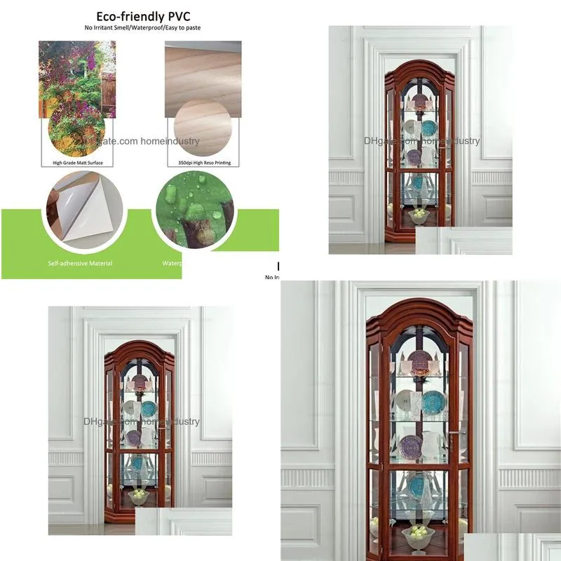 Other Decorative Stickers Curio Cabinet Dishes 3D Door Sticker Diy Waterproof Pvc Mural Decor Film Home Decoration Modar Print Self-Ad Dhkvp