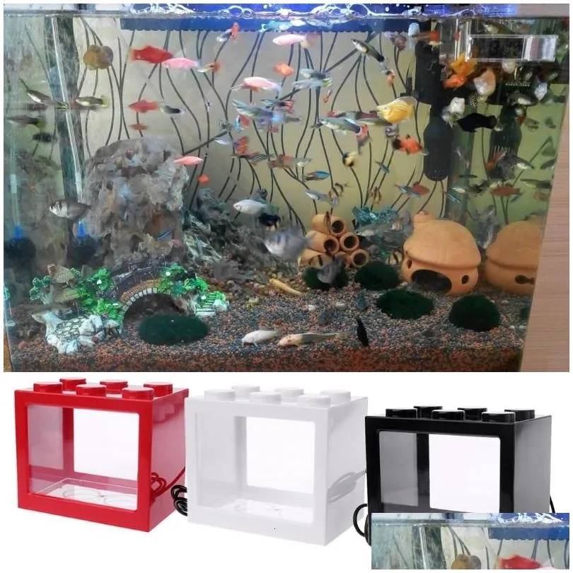 decorations usb mini aquarium fish tank with led lamp light betta fighting cylinder decoration 230705