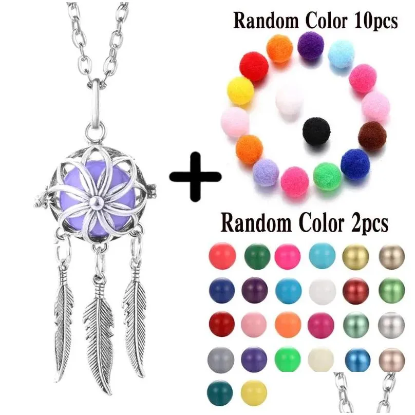 Pendant Necklaces Mexico Chime Glowing Ball Caller Lockets Necklace Essential Oil Diffuser Bola Woman Tassel Feather Jewelry Drop Del Dhvus