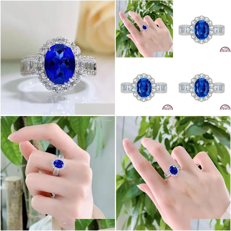 Cluster Rings S925 Silver Ring High Carbon Diamond Luxury Set With 7 9mm Oval Simple And Fashionable Versatile Jewelry For Women