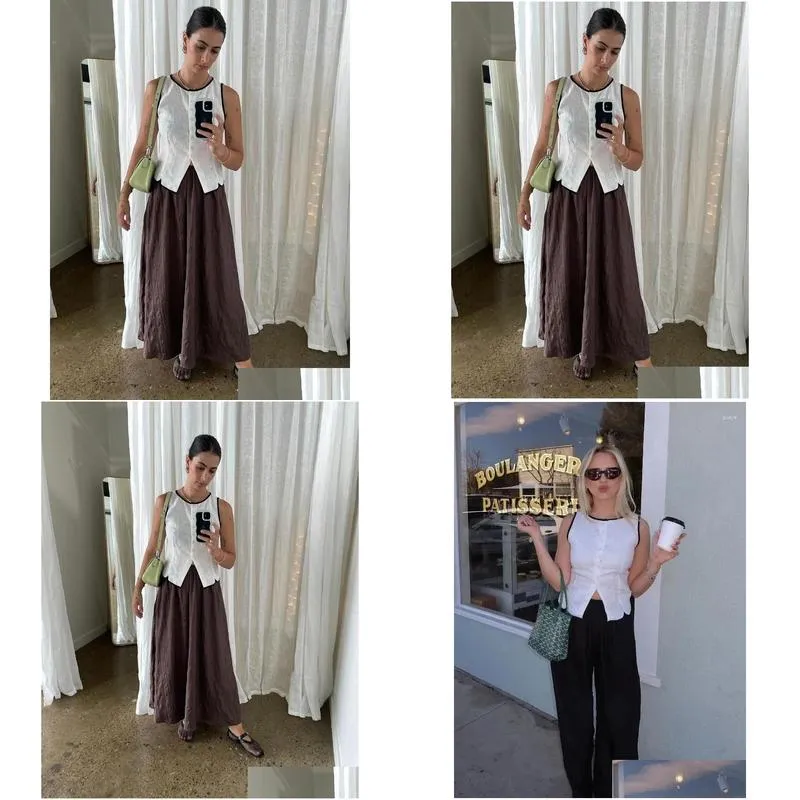 Women`s Vests Fashion V Neck Sleeveless Thin Vest Coat Women Casual Slim Contrasting Colors Waistcoat Spring Summer Chic Female