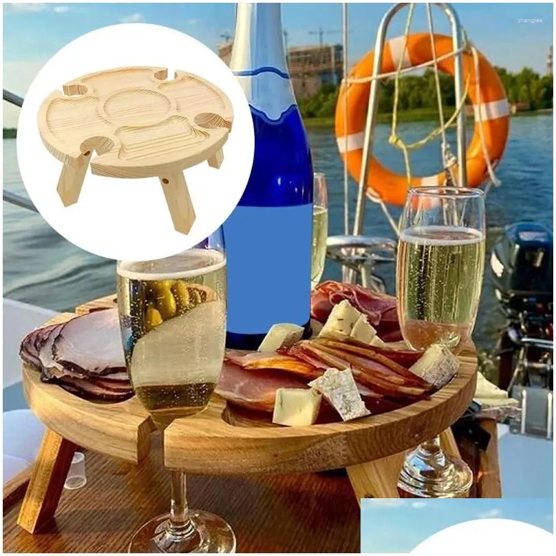 Camp Furniture 2 In 1 Home Garden Wooden Folding Lightweight Picnic Table Snack Divider Barbecue Beach With Wine Glass Holder Outdoor