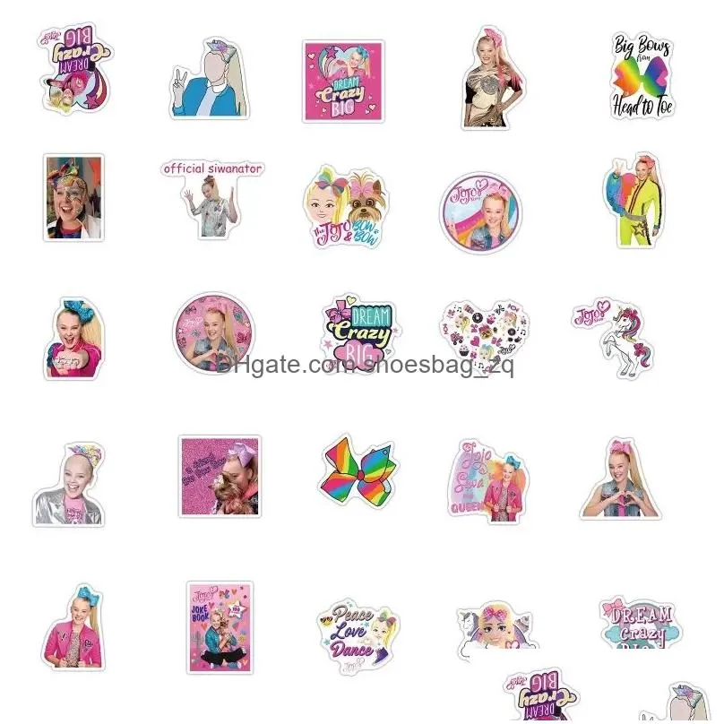 50pcs Singer JOJO SIWA sticker jojosiwa bows Graffiti stickers Kids Toy Skateboard car Motorcycle Bicycle Sticker Decals Wholesale