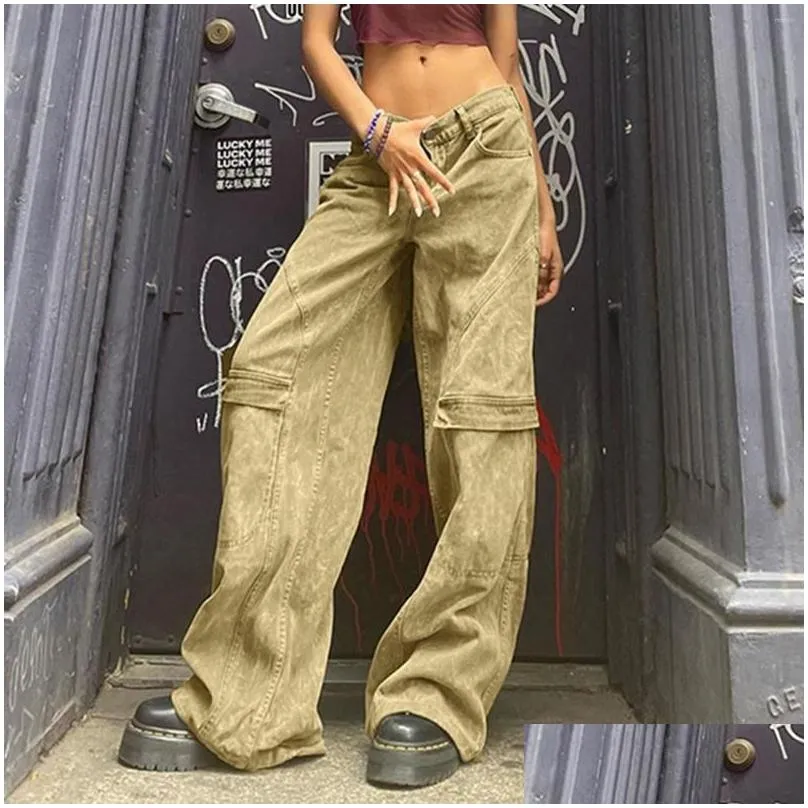 Women`s Jeans 2023 Cargo Pants Woman Relaxed Fit Baggy Clothes Black High Waist Previously Viewed Size Denim Women