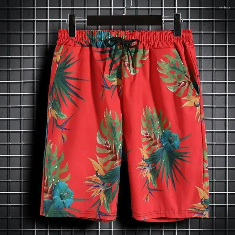 Men`s Tracksuits Male Shirt Shorts Set Tropical Leaves Print Outfit Hawaiian With Elastic Drawstring Waist